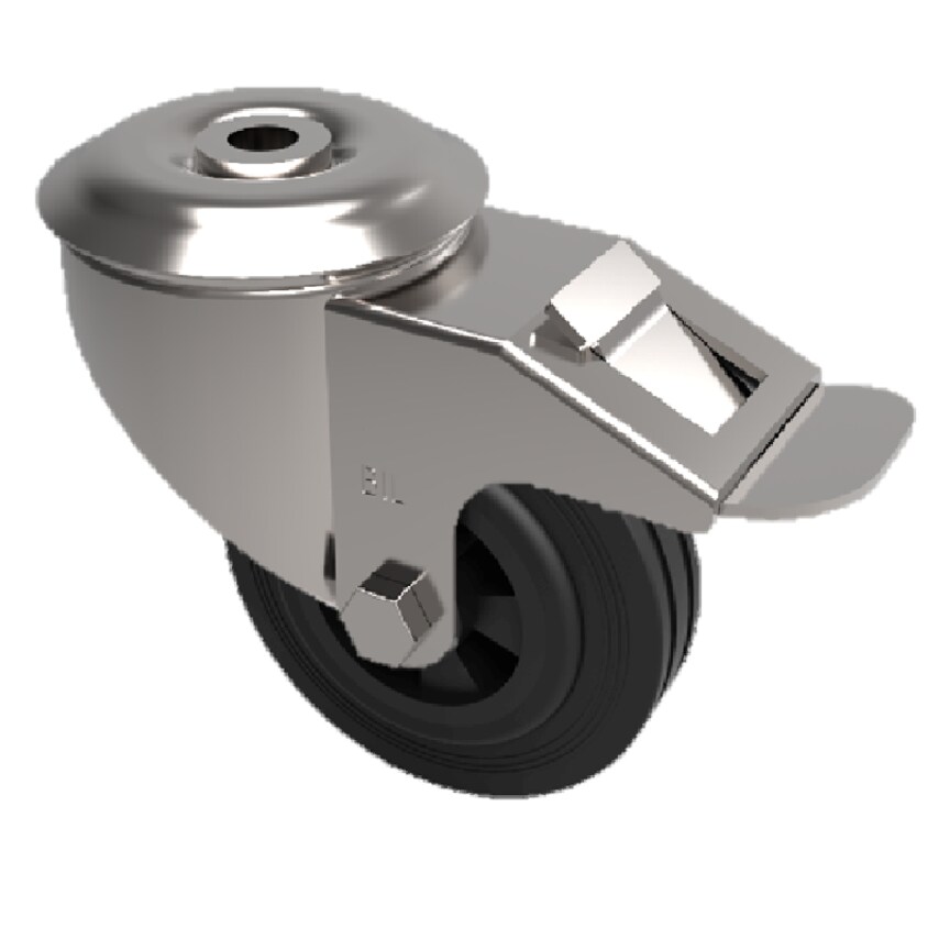 BIL Black Rubber Bolt Hole Swivel Castor Brake 80mm 50kg Load SSMM80PSBH12SWB
