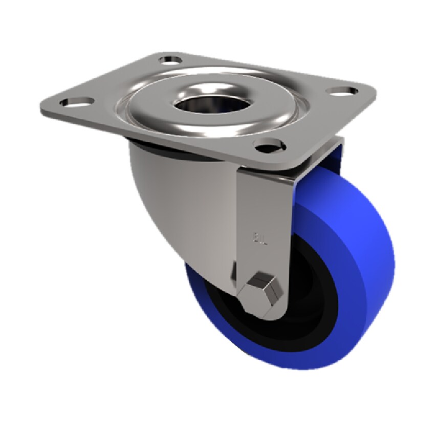 BIL Blue Elastic Rubber 65ShoreA Plate Swivel Castor 80mm 150kg Load SSMM80SRNB