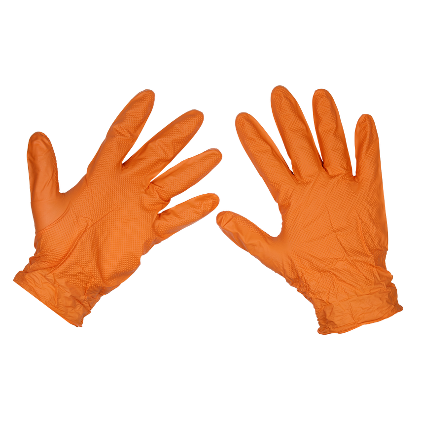 Sealey Orange Diamond Grip Extra-thick Nitrile Powder-free Gloves X-Large, Pack