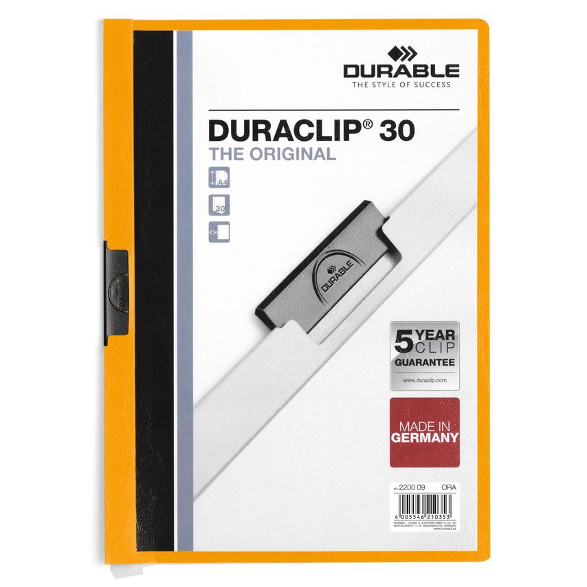 Durable Duraclip 30 Sheet Document Metal Clip File Folder, 25 Pack, A4 Orange