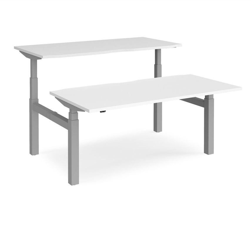 Dams Elev8 Touch Sit-Stand Back-To-Back Desks 1600mm X 1650mm - Silver Frame, Wh