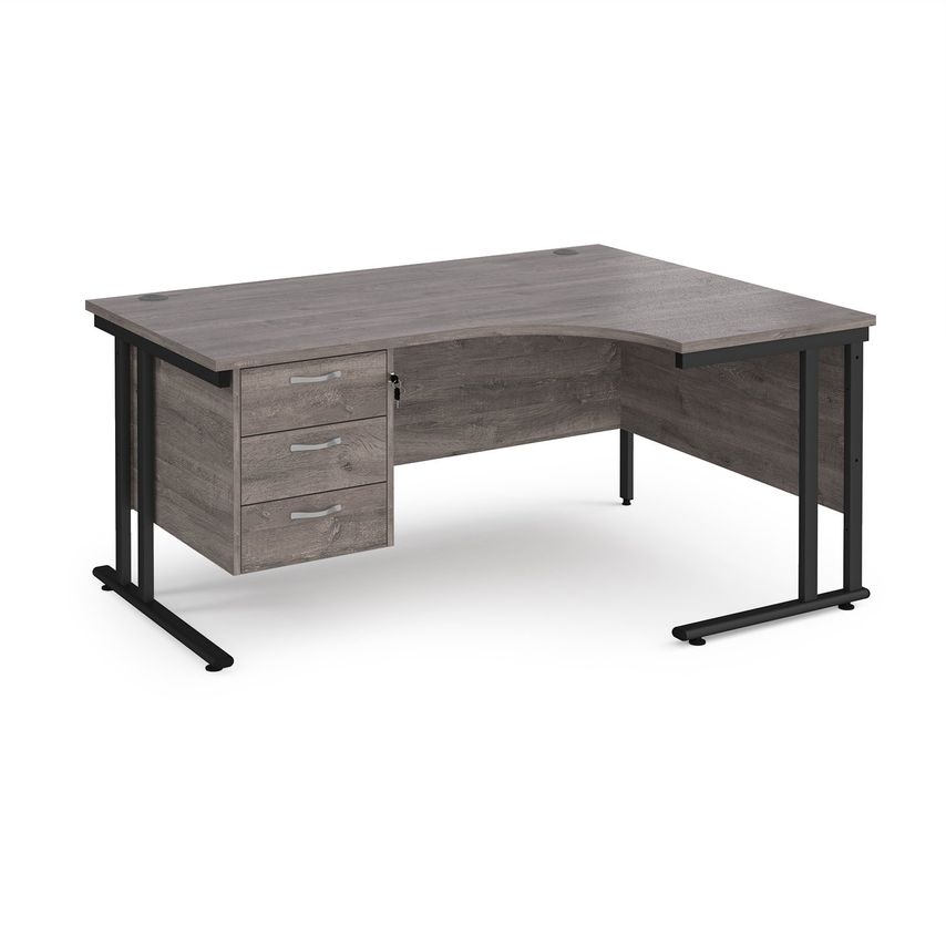 Dams Maestro 25 Right Hand Ergonomic Desk 1600mm Wide with 3 Drawer Pedestal - B