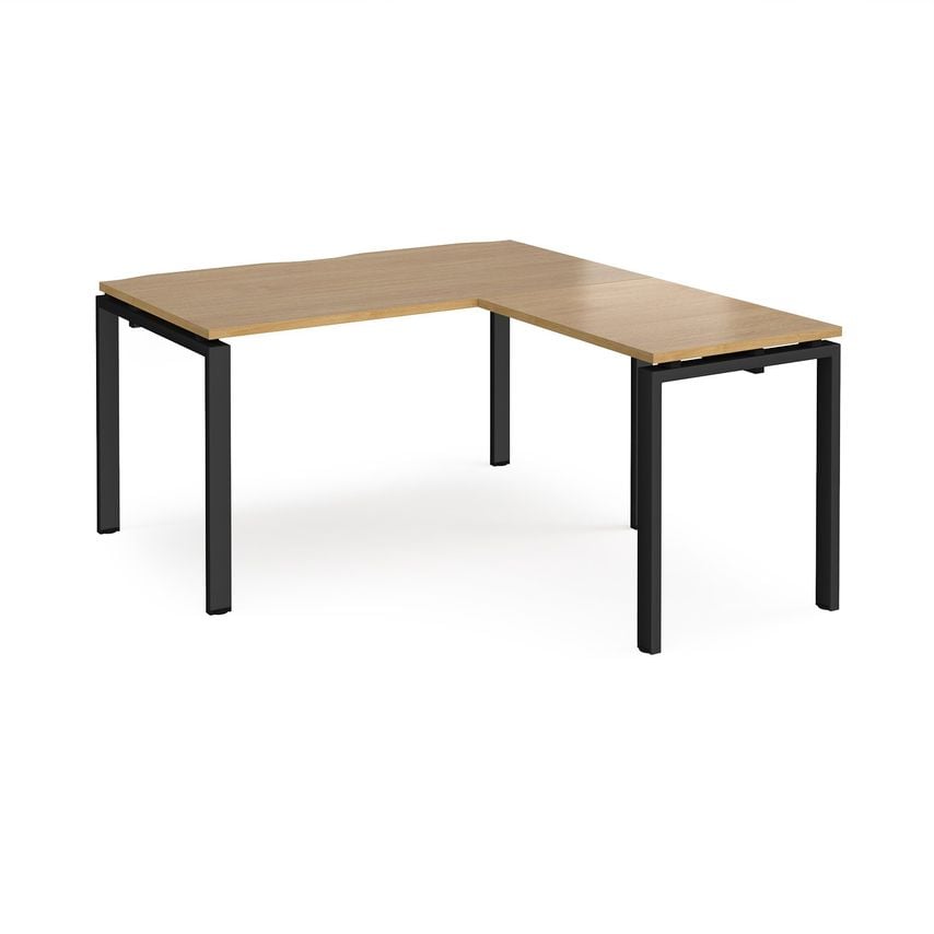 Dams Adapter Desk 1400mm X 800mm with 800mm Return Desk - Black Frame, Oak Top