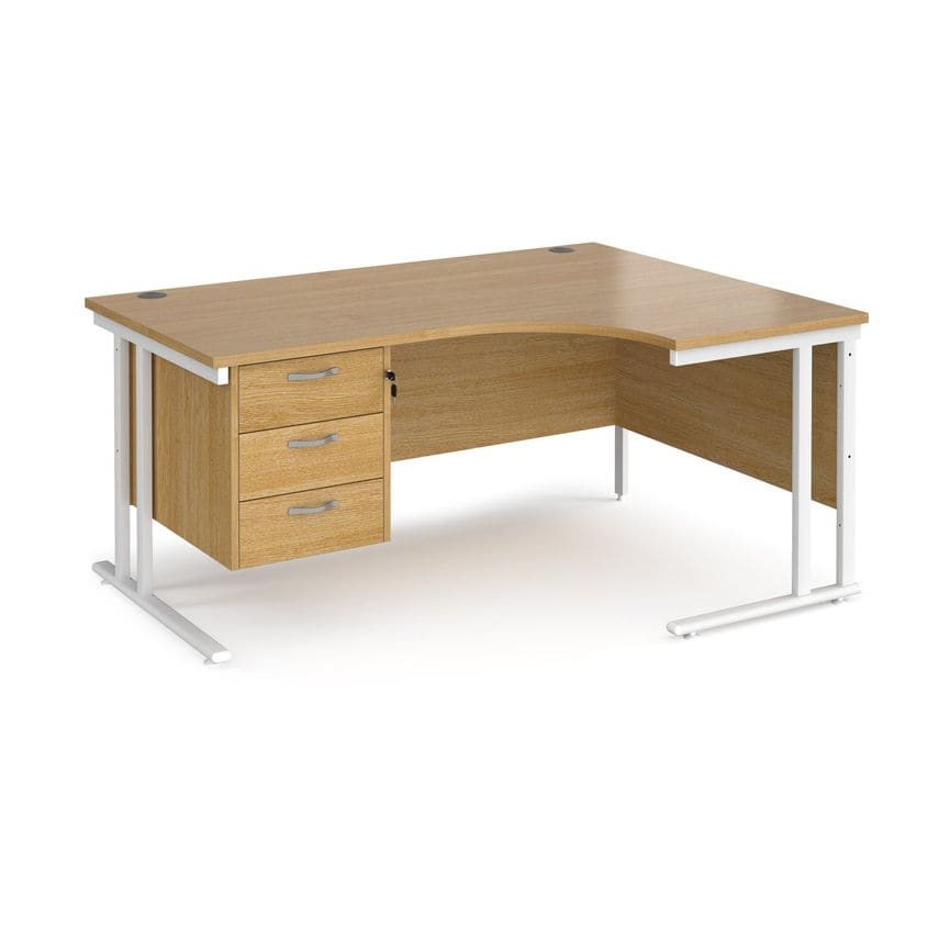 Dams Maestro 25 Right Hand Ergonomic Desk 1600mm Wide with 3 Drawer Pedestal - W