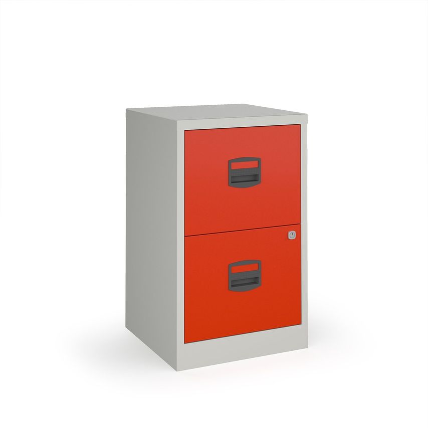 Bisley A4 Home Filer with 2 Drawers - Grey with Red Drawers