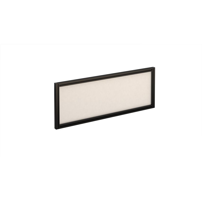 Straight Glazed Desktop Screen - Polar White with Black Aluminium Frame