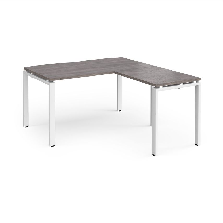 Dams Adapter Desk 1400mm X 800mm with 800mm Return Desk - White Frame, Grey Oak