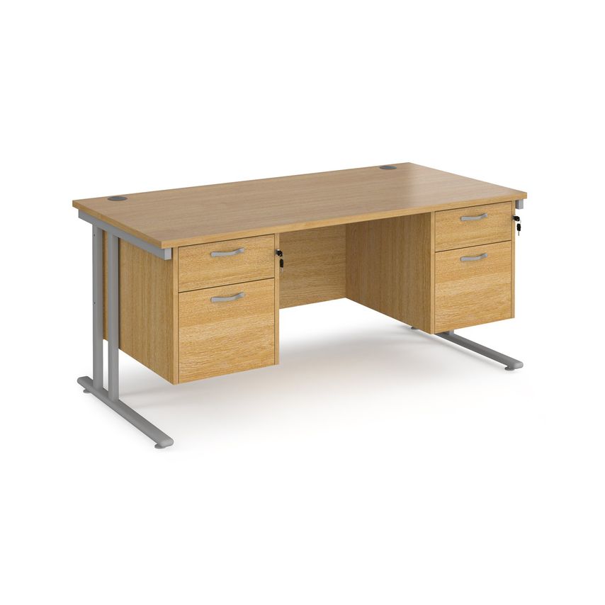 Dams Maestro 25 Straight Desk 1600mm X 800mm with Two X 2 Drawer Pedestals - Sil