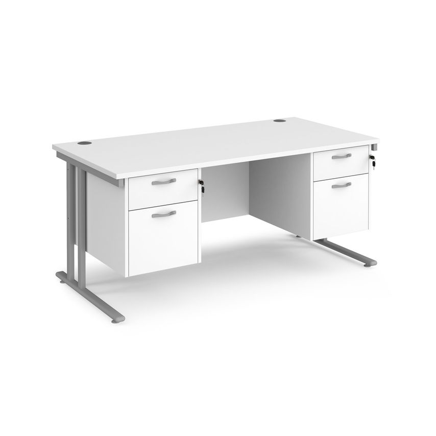 Dams Maestro 25 Straight Desk 1600mm X 800mm with Two X 2 Drawer Pedestals - Sil