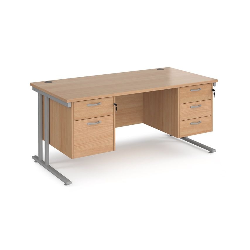 Dams Maestro 25 Straight Desk 1600mm X 800mm with 2 and 3 Drawer Pedestals - Sil