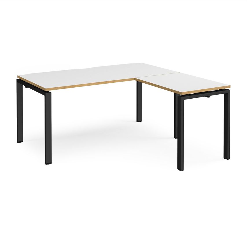 Dams Adapter Desk 1600mm X 800mm with 800mm Return Desk - Black Frame, White Top