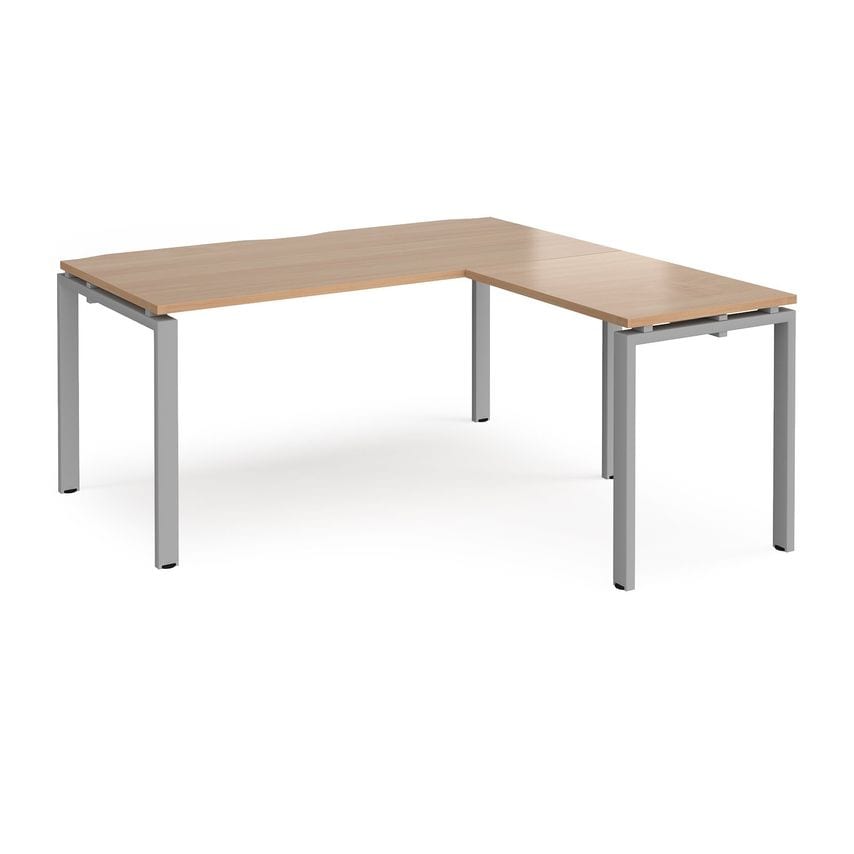 Dams Adapter Desk 1600mm X 800mm with 800mm Return Desk - Silver Frame, Beech To