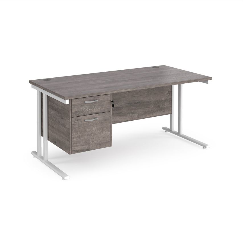 Dams Maestro 25 Straight Desk 1600mm X 800mm with 2 Drawer Pedestal - White Cant