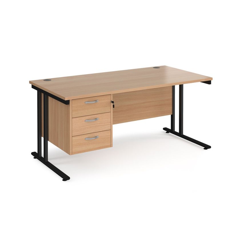 Dams Maestro 25 Straight Desk 1600mm X 800mm with 3 Drawer Pedestal - Black Cant