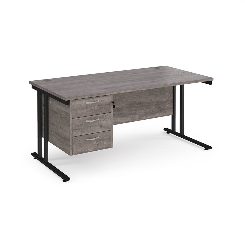 Dams Maestro 25 Straight Desk 1600mm X 800mm with 3 Drawer Pedestal - Black Cant