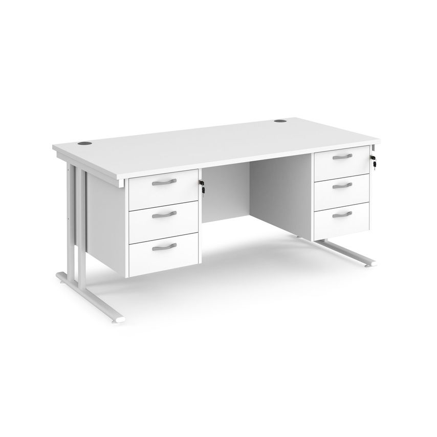 Dams Maestro 25 Straight Desk 1600mm X 800mm with Two X 3 Drawer Pedestals - Whi