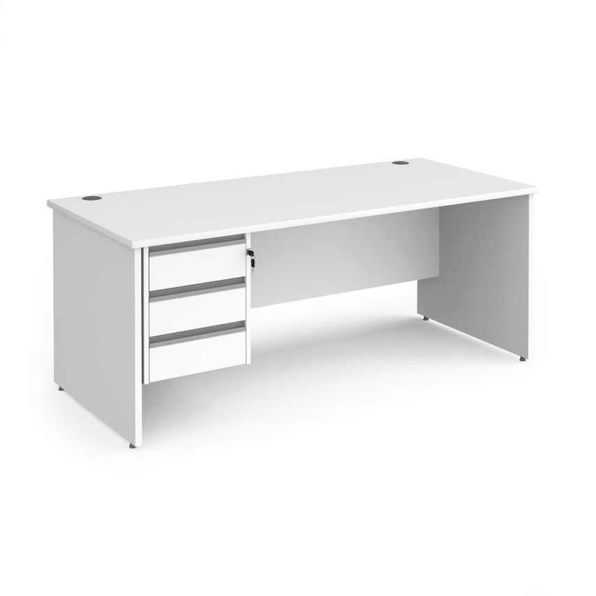 Dams Contract 25 Straight Desk with 3 Drawer Silver Pedestal and Panel Leg 1800m
