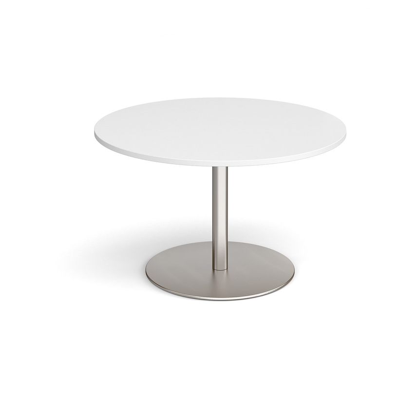 Dams Eternal Circular Boardroom Table 1200mm - Brushed Steel Base, White Top
