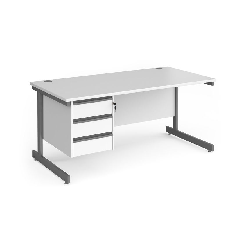 Dams Contract 25 Straight Desk with 3 Drawer Pedestal and Graphite Cantilever Le