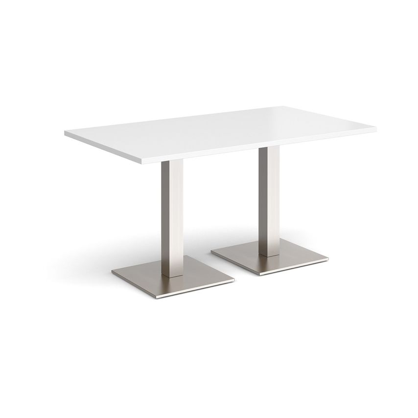 Brescia Rectangular Dining Table with Flat Square Brushed Steel Bases - White