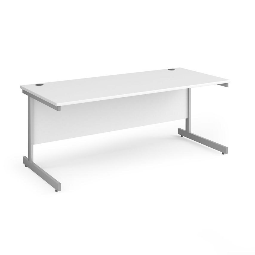 Dams Contract 25 Straight Desk with Silver Cantilever Leg 1800mm X 800mm - White
