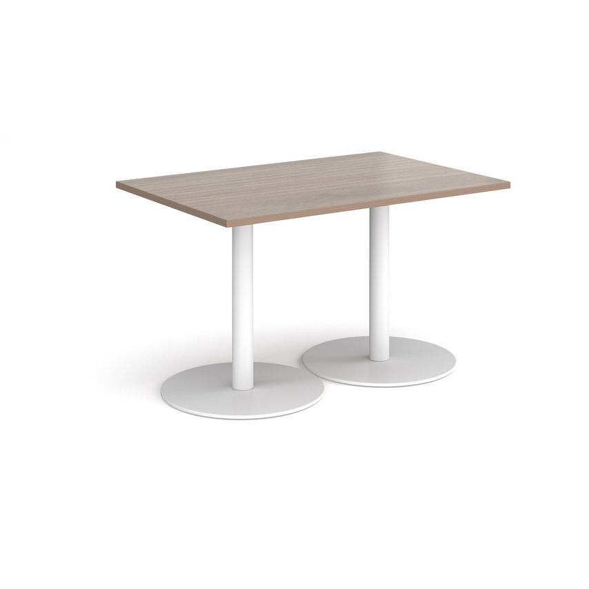 Monza Rectangular Dining Table with Flat Round White Bases - Barcelona Walnut