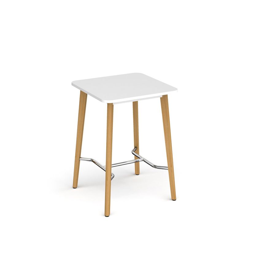 Social Spaces Saxon Square Poseur Worktable with 4 Oak Legs 800mm - White