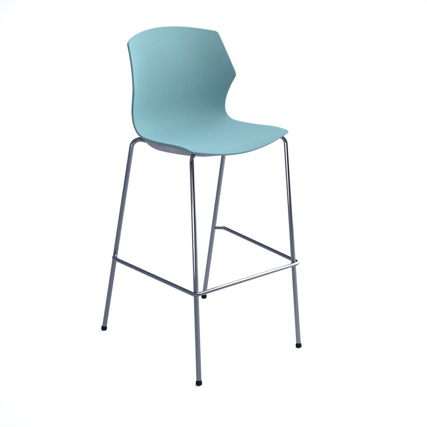 Social Spaces Roscoe High Stool with Chrome Legs and Plastic Shell - Ice Blue