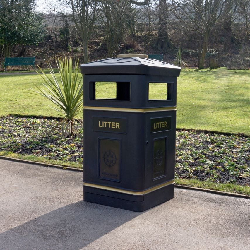 Wybone Limited External Litter Bin. 112L Plastic Compass Litter Bin in Black & G