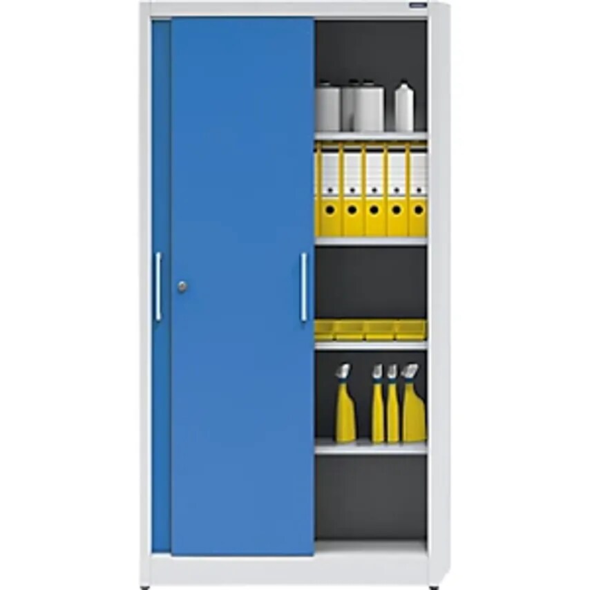 EUROKRAFTpro Sliding Door Cupboard - Height 1950mm - With 4 Shelves, Width 1000m