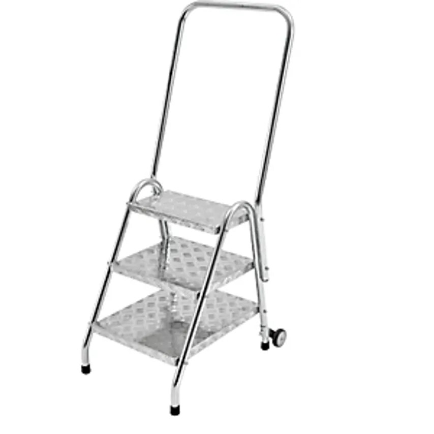 EUROKRAFTpro Tubular Steel Steps, With Hand Rail And Castors, 3 Steps, Zinc Plat