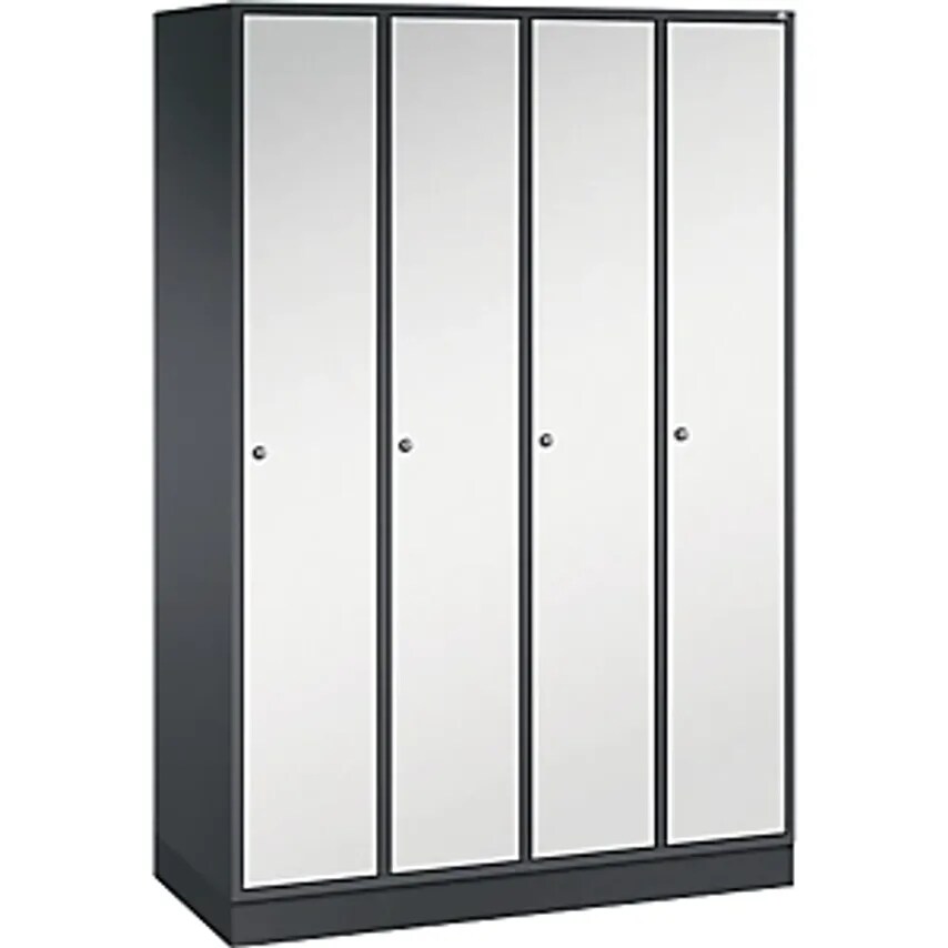 C&P INTRO Steel Cloakroom Locker, Width 1220mm, 4 Compartments, Black Grey Body,