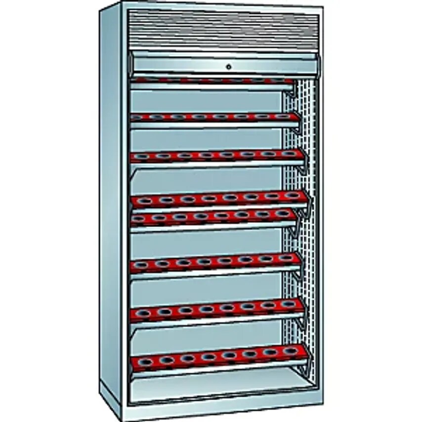 Lista CNC Cupboard With Roller Shutter, 8 Levels, 64 Holders ISO-SK 50, Light Gr