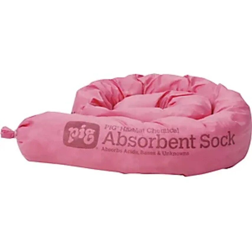 HazMat Absorbent Sheeting Sock For Chemicals, Length 1.17 M, Pack Of 12, Absorbs 36 L/pack