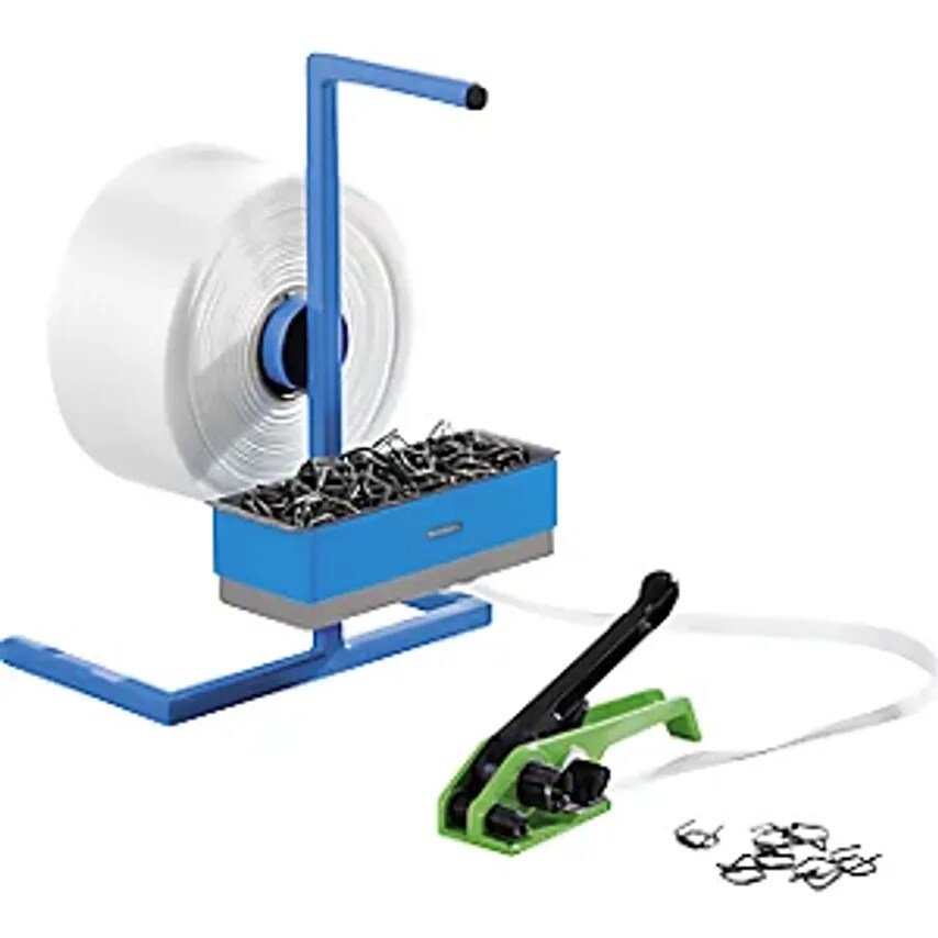 Strapping Set - Woven Reinforced PET Strapping - Portable Strap Dispenser, Metal Buckles, Strap, Strap Width 19mm