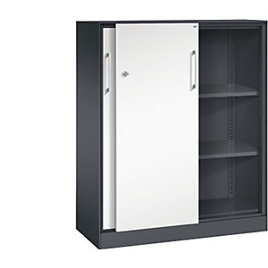 C&P ASISTO Sliding Door Cupboard, Height 1292mm, Width 1000mm, Black Grey/Traffi