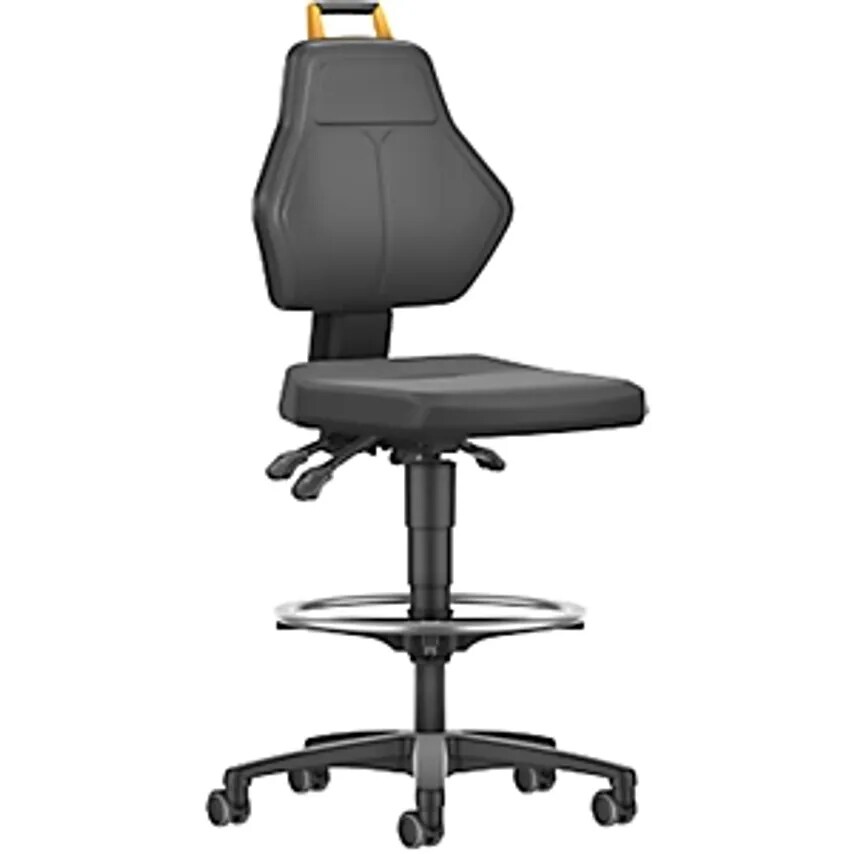 EUROKRAFTpro Industrial Swivel Chair, Black, With Sit-Stop Castors And Foot Ring