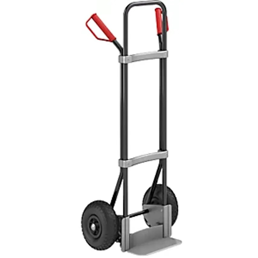EUROKRAFTpro Sack Truck, Black, Footplate WxD 280 X 140mm, Zinc Plated, Pneumati