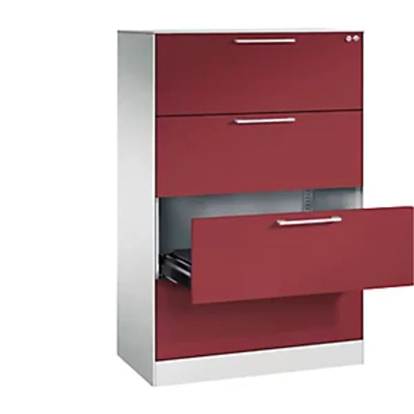 C&P ASISTO Card File Cabinet, Height 1292mm, With 4 Drawers, A4 Landscape, Light