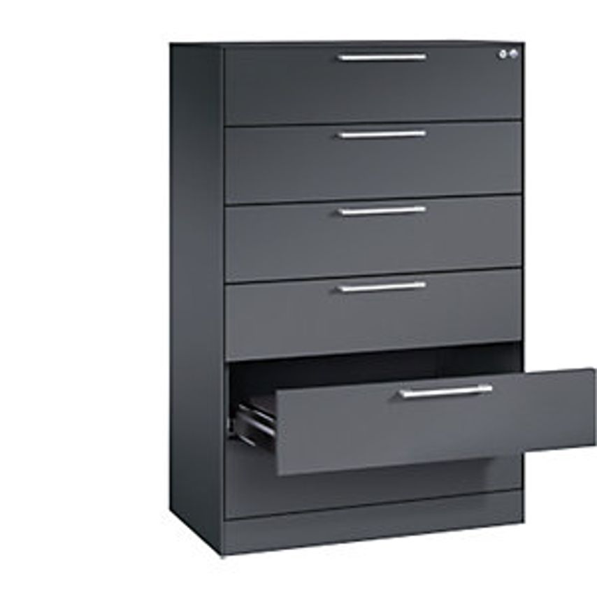 C&P ASISTO Card File Cabinet, Height 1292mm, With 6 Drawers, A5 Landscape, Black