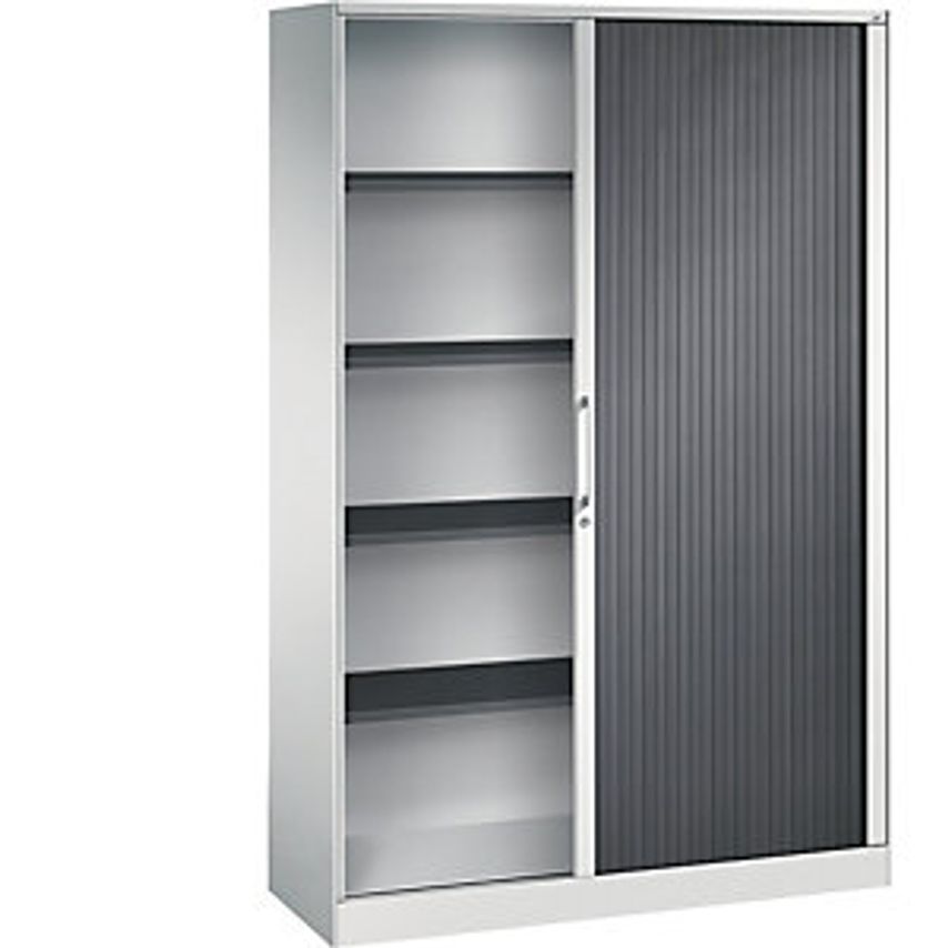 C&P ASISTO Roller Shutter Cupboard, Height 1980mm, Width 1200mm, Light Grey/Blac
