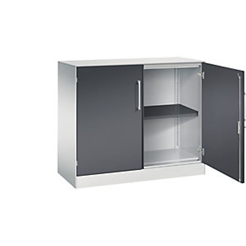C&P ASISTO Double Door Cupboard, Height 897mm, Width 1000mm, 1 Shelf, Light Grey