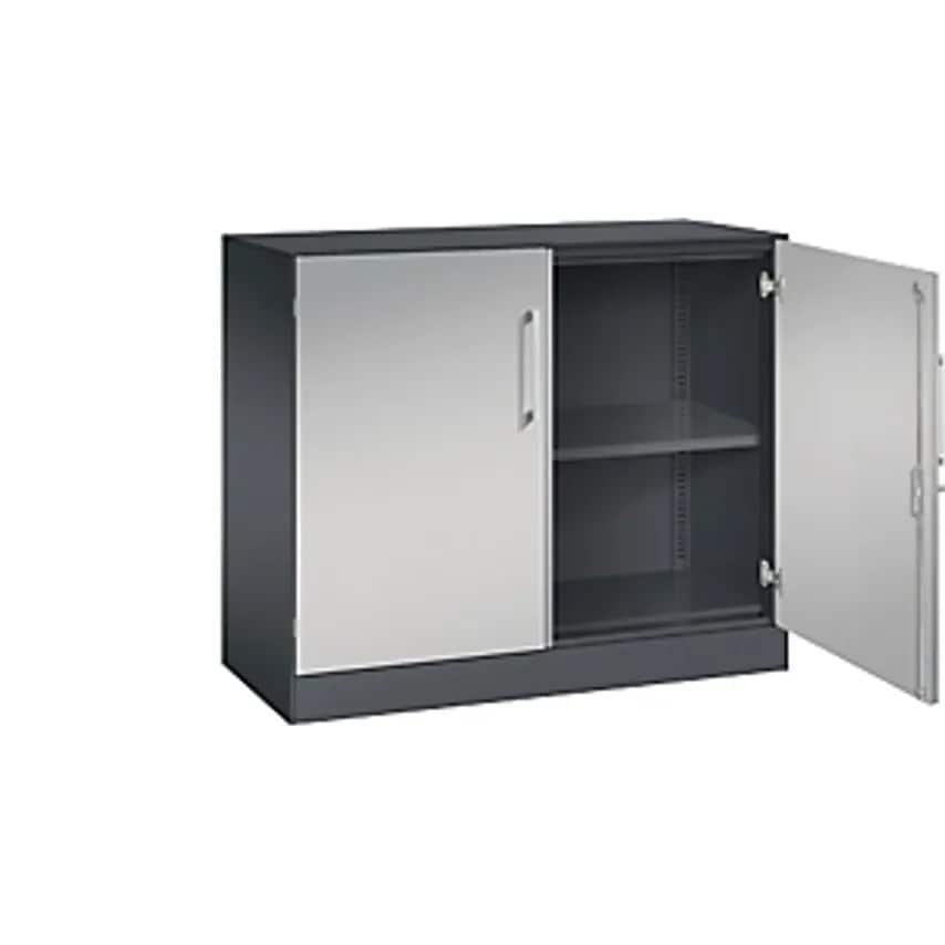 C&P ASISTO Double Door Cupboard, Height 897mm, Width 1000mm, 1 Shelf, Black Grey