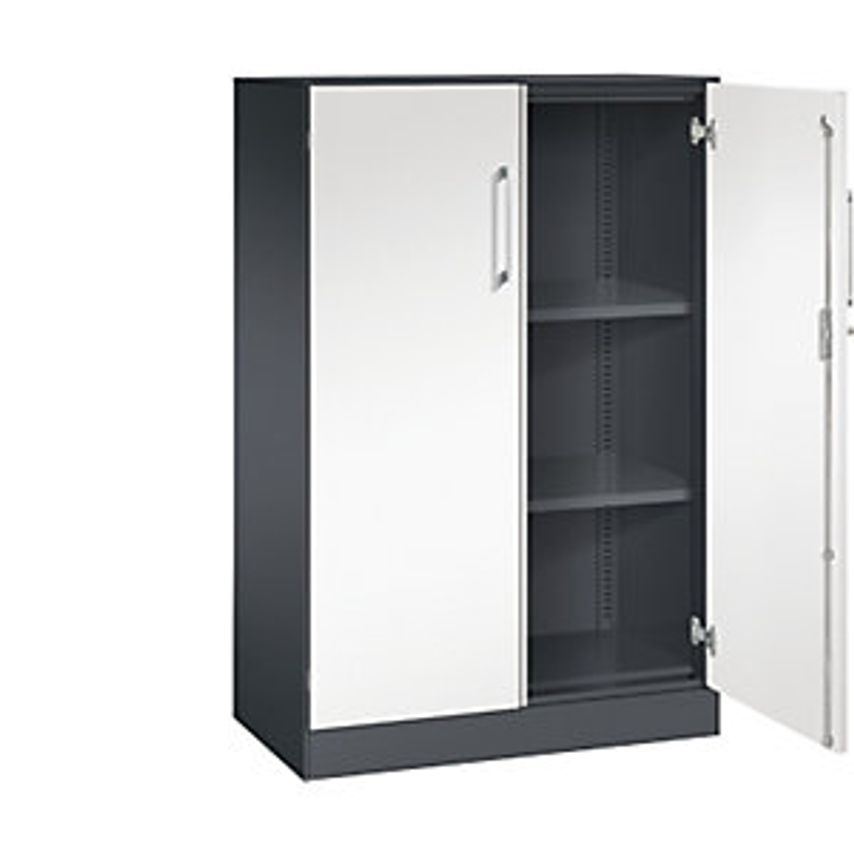 C&P ASISTO Double Door Cupboard, Height 1292mm, Width 800mm, 2 Shelves, Black Gr