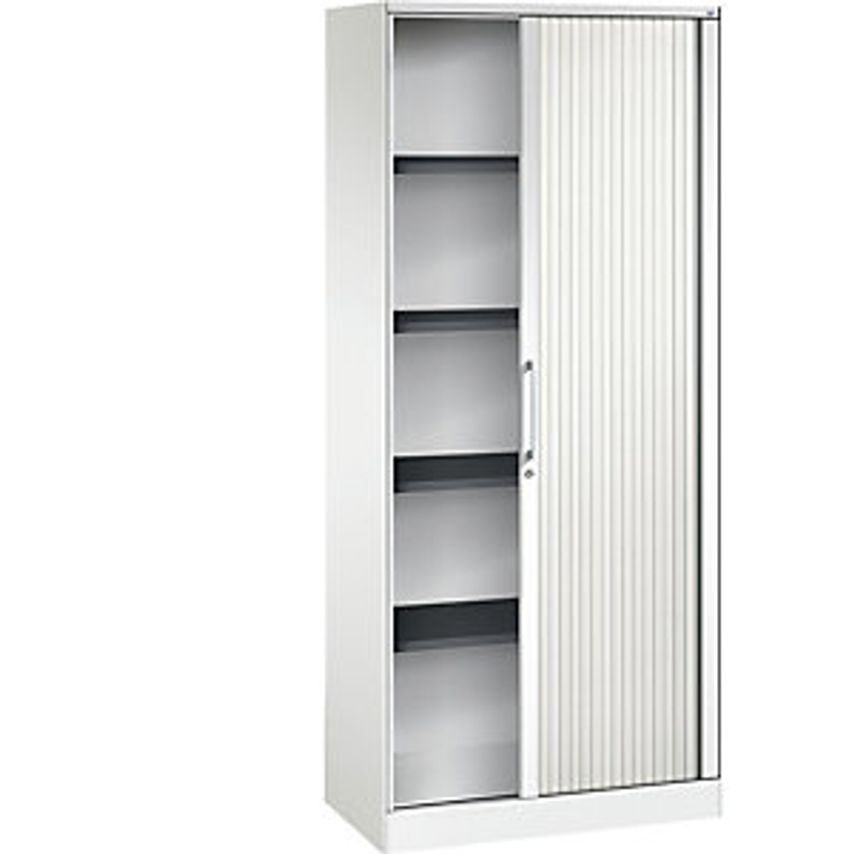 C&P ASISTO Roller Shutter Cupboard, Height 1980mm, Width 800mm, Traffic White/Tr