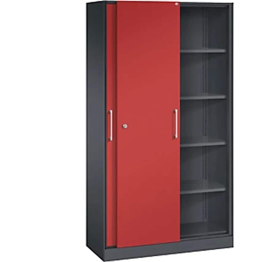 C&P ASISTO Sliding Door Cupboard, Height 1980mm, Width 1000mm, Black Grey/Flame