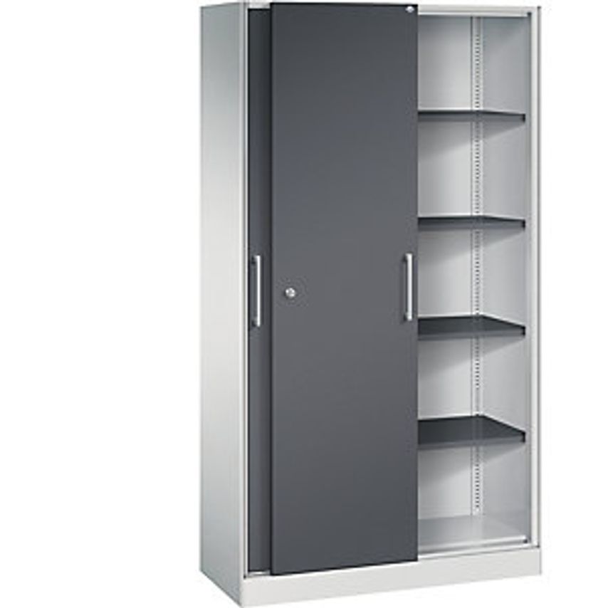 C&P ASISTO Sliding Door Cupboard, Height 1980mm, Width 1000mm, Light Grey/Black