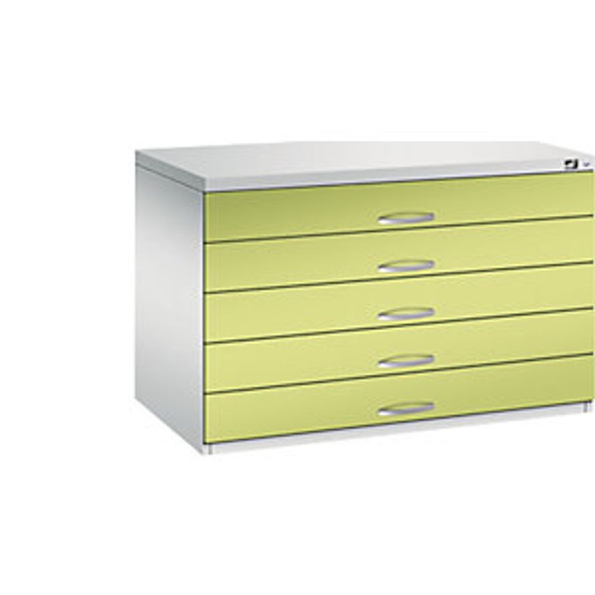 C&P Drawing Cabinet, A1, 5 Drawers, Height 760mm, Light Grey/Viridian Green