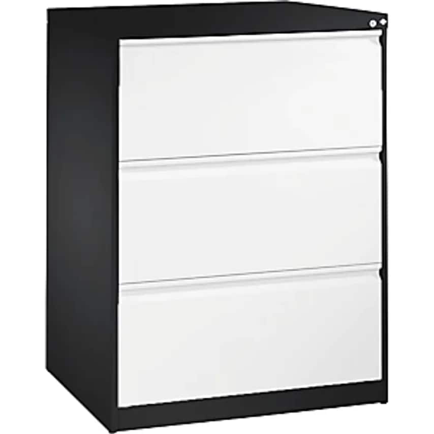 C&P ACURADO Index Card Cabinet, 2 Track, 3 Drawers, Black Grey/Traffic White