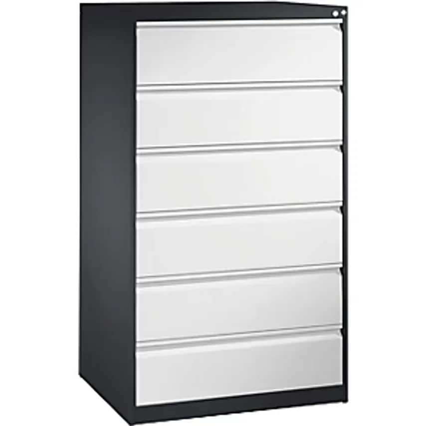 C&P ACURADO Index Card Cabinet, 3 Track, 6 Drawers, Black Grey/Light Grey
